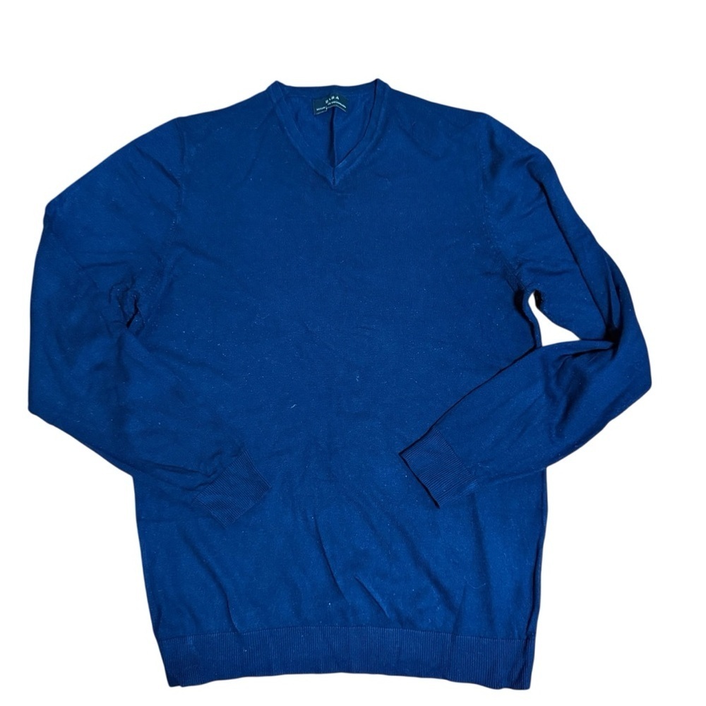 Zara| Men's V-Neck Slim Fit Long Sleeve Knit Sweater in Rich Blue- Size S